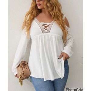 Lace Up Cold Shoulder Blouse 1X